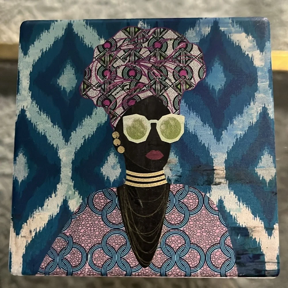NWOT Set of 4 Modern Turban Woman Nikki Chu Tile Coasters